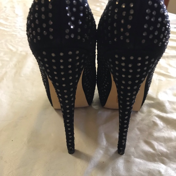 Black Siren Heels Diamanté Size 6.5 Suede - Picture 4 of 6